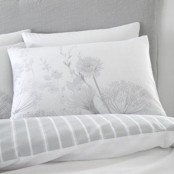 Lenjerie de pat Catherine Lansfield Meadowsweet Floral, 200 x 200 cm, alb - gri