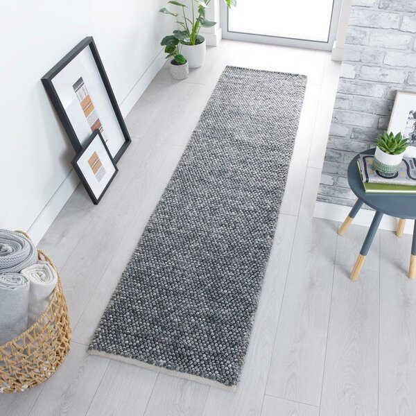 Covor tip traversă gri închis țesut manual din amestesc de lână 60x230 cm Minerals – Flair Rugs