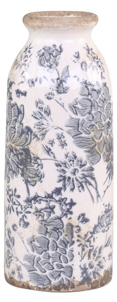 Vaza Vintage Leaves din ceramica, alb antichizat, 8x20 cm