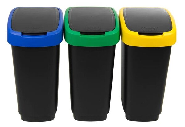 Coșuri de gunoi negre 3 buc. pentru reciclat din plastic reciclat 25 l Twist – Rotho
