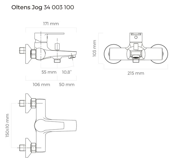 Oltens Jog baterie cadă-duș perete crom 34003100