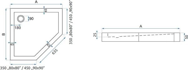 Rea Diamond cădiță de duș pentagonală 90x90 cm alb REA-K6522