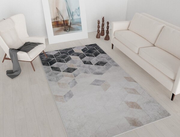 Covor gri/crem lavabil 180x120 cm - Vitaus