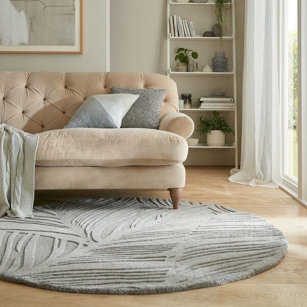 Covor gri rotund din lână ø 160 cm Leaf - Flair Rugs