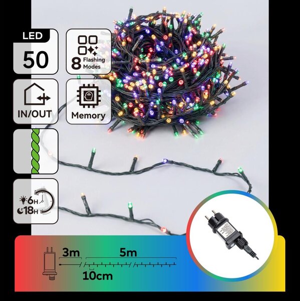 Aigostar - Ghirlandă LED de exterior pentru Crăciun, 50 LED / 8 funcții, 8 m, IP44, multicoloră