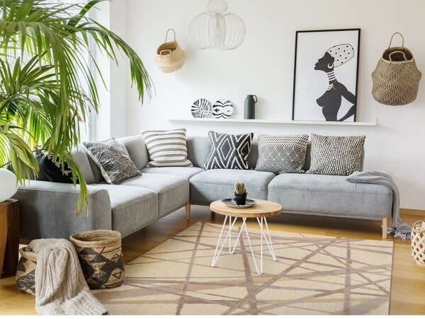 Covor bej din lână 100x180 cm Sticks – Agnella
