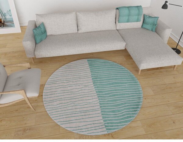 Covor crem-turcoaz lavabil rotund ø 80 cm Yuvarlak – Vitaus