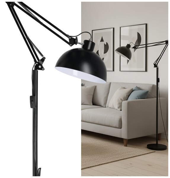 Brilagi - Lampă de podea flexibilă TASKER 1xE27/60W/230V 157 cm neagră