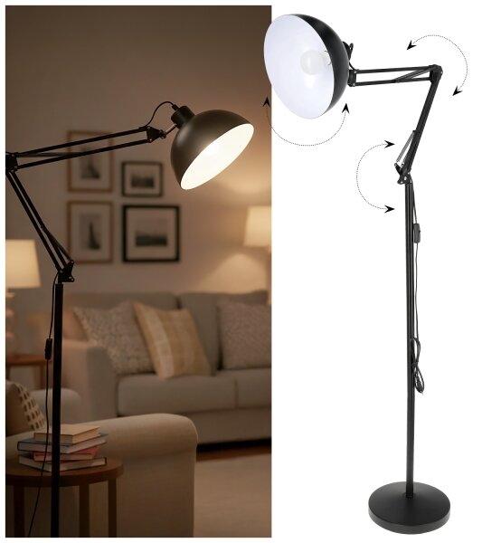 Brilagi - Lampă de podea flexibilă TASKER 1xE27/60W/230V 157 cm neagră