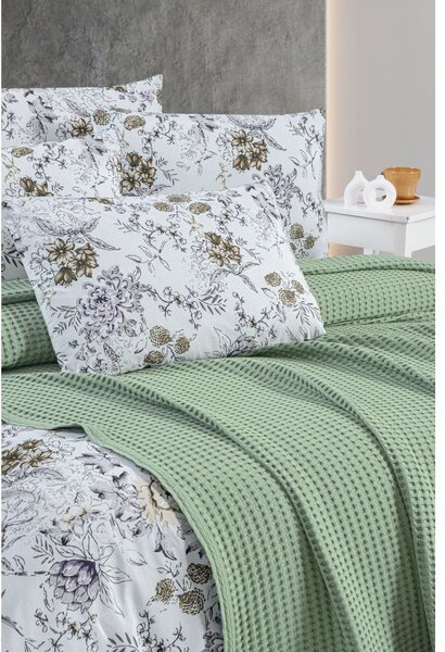 Cuvertură verde din bumbac 220x240 cm Waffle – Mila Home
