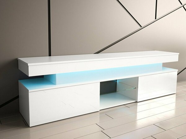 Comodă TV Monfero, Alb lucios, Alb, MDF, PAL laminat, 54x190x39cm, 49 kg
