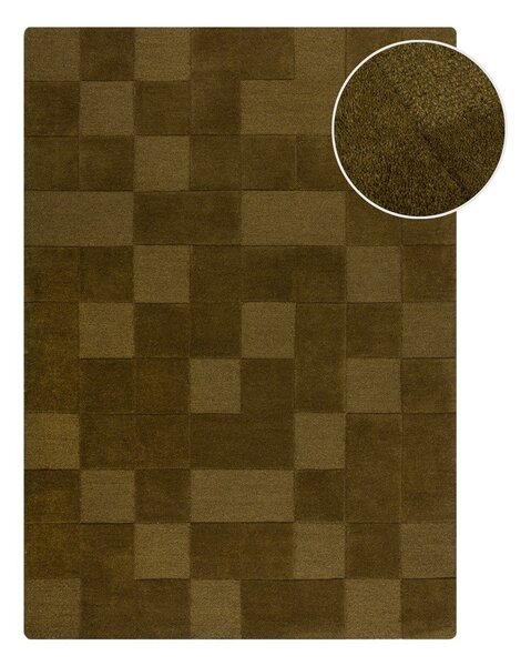 Covor kaki țesut manual din lână 120x170 cm Checkerboard – Flair Rugs