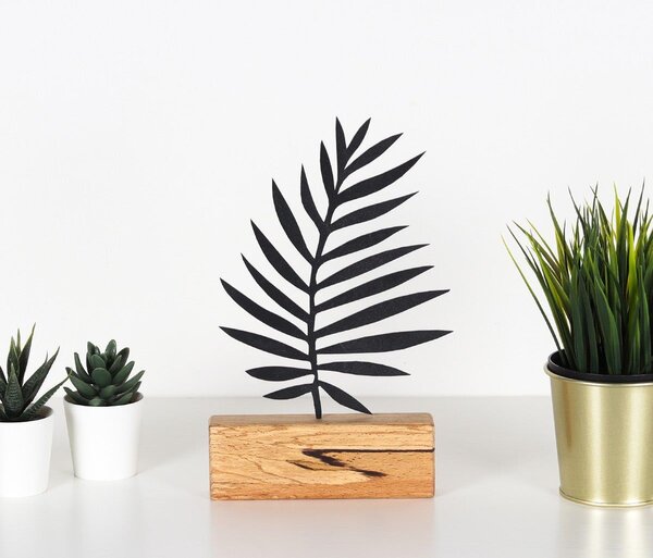 Accesoriu decorativ Palm Leaf, 100% metal/lemn, negru, 17x27x3,5 cm