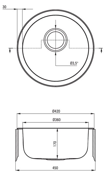 Deante Twist, chiuvetă blat din oțel inoxidabil cu 1 cameră B/O 420x170 3,5" + sifon, model satinat, ZHC_0803