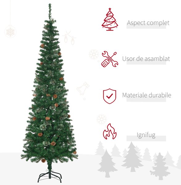 Pom de Craciun artificial 165cm cu ramuri realiste si 27 de conuri de pin, decor de Craciun, verde HOMCOM | Aosom RO