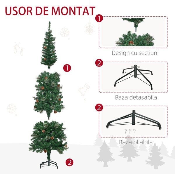 Pom de Craciun artificial 165cm cu ramuri realiste si 27 de conuri de pin, decor de Craciun, verde HOMCOM | Aosom RO