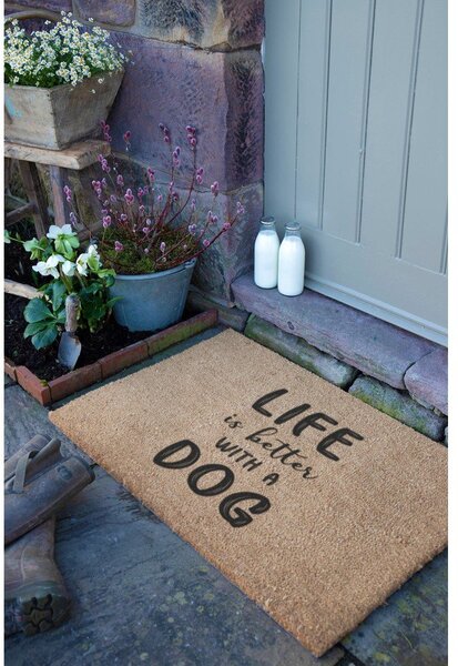 Covoraș de intrare din fibre de nucă de cocos 40x60 cm Life Is Better With a Dog – Artsy Doormats