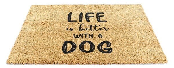 Covoraș de intrare din fibre de nucă de cocos 40x60 cm Life Is Better With a Dog – Artsy Doormats