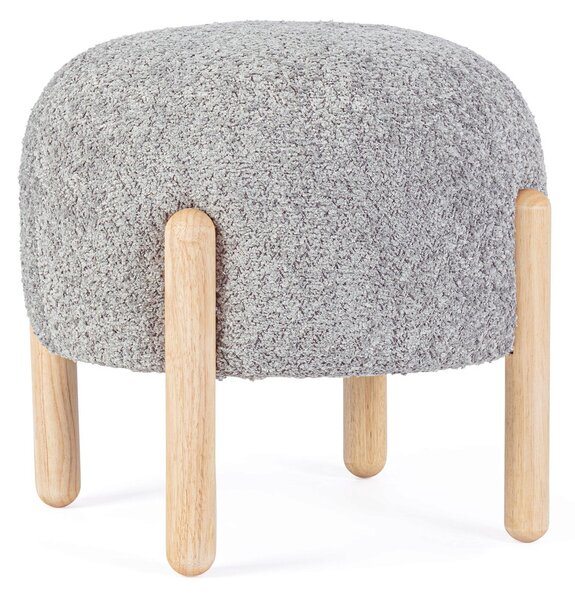 Taburet Dayla, Bizzotto, Ø45 x 38 cm, arbore de cauciuc/poliester Boucle, gri deschis