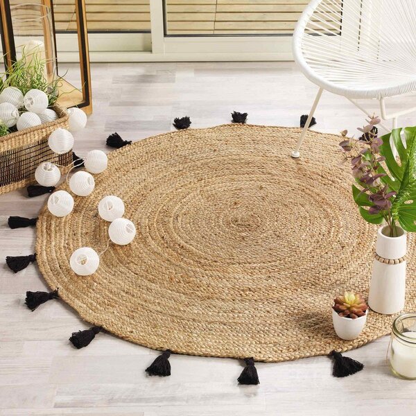 Covor negru-natural rotund ø 120 cm Shira – douceur d'intérieur