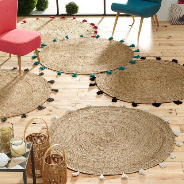 Covor negru-natural rotund ø 120 cm Shira – douceur d'intérieur