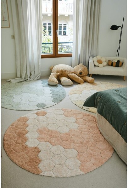 Covor verde deschis lavabil/țesut manual rotund din bumbac ø 140 cm Honeycomb Blue Sage – Lorena Canals