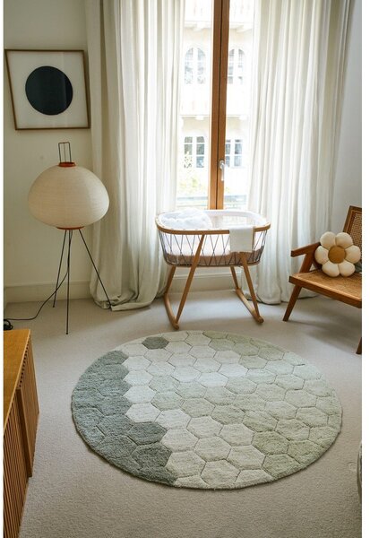 Covor verde deschis lavabil/țesut manual rotund din bumbac ø 140 cm Honeycomb Blue Sage – Lorena Canals