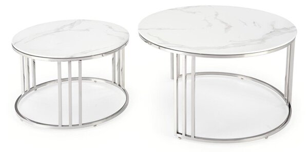 Set de măsuțe de cafea Houston 1503Marmură albă, Argint, 5cm, Sticlă călită, Rotund, Asamblate parțial