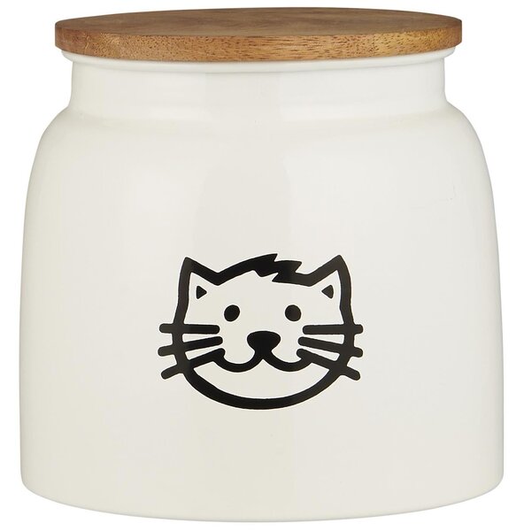 IB Laursen Cutie de metal pentru hrana pisici cu capac din lemn alba CAT FOOD