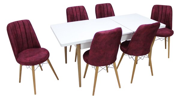 Set masă extensibilă Aris Alb cu 6 scaune Apollo Bordo