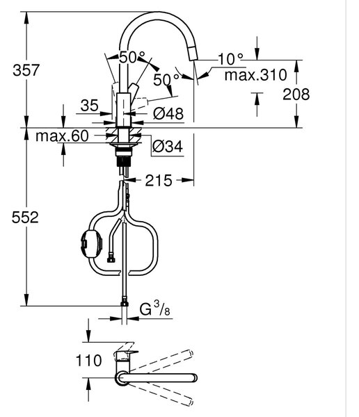 Grohe Start Edge baterie bucătărie pe picior negru 305502430