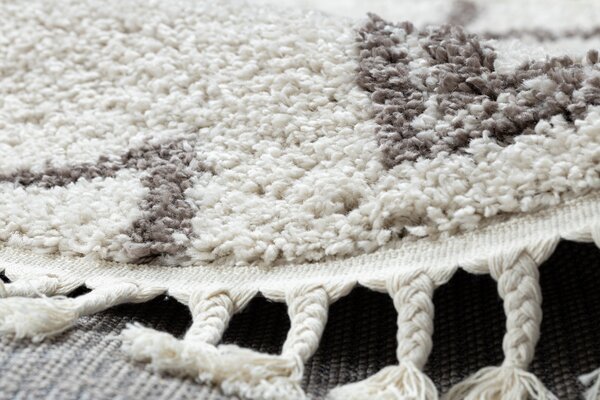 Covor Berber ASILA cerc cremă si maro Franjuri shaggy