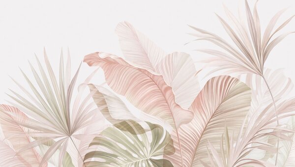 Tapet Frunze tropicale delicate, în nuanțe pastelate, Fototapet Natură, Fototapet Foi de palmier, w05810 : Uwalls.ro