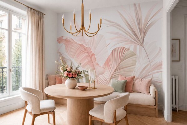Tapet Frunze tropicale delicate, în nuanțe pastelate, Fototapet Natură, Fototapet Foi de palmier, w05810 : Uwalls.ro