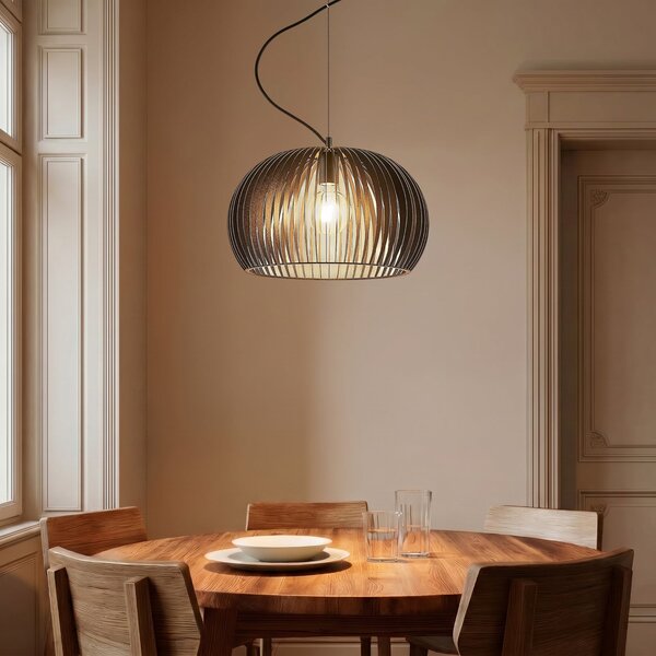 Lindby Lampă suspendată Jusra din metal negru, 1 bec., reglabil, Negru, Bucătărie, Metal, Modern