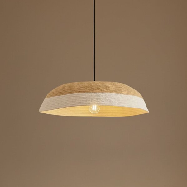 Lindby Lampă suspendată Caliva, Ø 60 cm, bej/alb, cablu de cânepă, Bej, Camera de zi / sufragerie, Țesătură / Textil, Modern