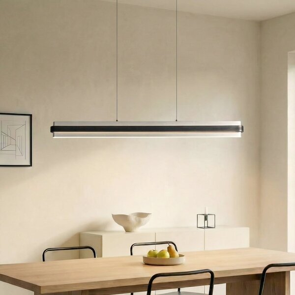 Lucande Lampă suspendată LED Tarnin, negru/nichel, 98 cm, reglabil, Negru, Camera de zi / sufragerie, Metal, Modern