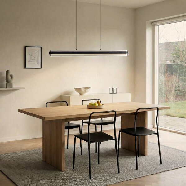 Lucande Lampă suspendată LED Tarnin, negru/nichel, 98 cm, reglabil, Negru, Camera de zi / sufragerie, Metal, Modern