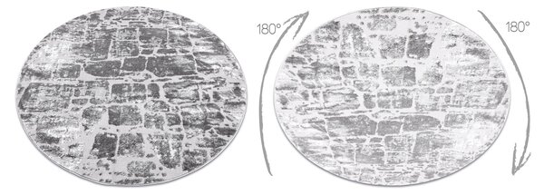 Covor MEFE modern Cerc 6184 Pavaj cărămidă structural două niveluri de lână gri inchis