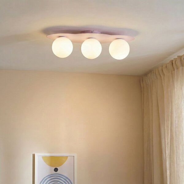 TK Lighting Plafonieră Cloud, roz, 3 becuri, sticlă, lungime 51 cm, G9, reglabil, Roz / Rosé, Camera copiilor, Sticlă, Viața tânără