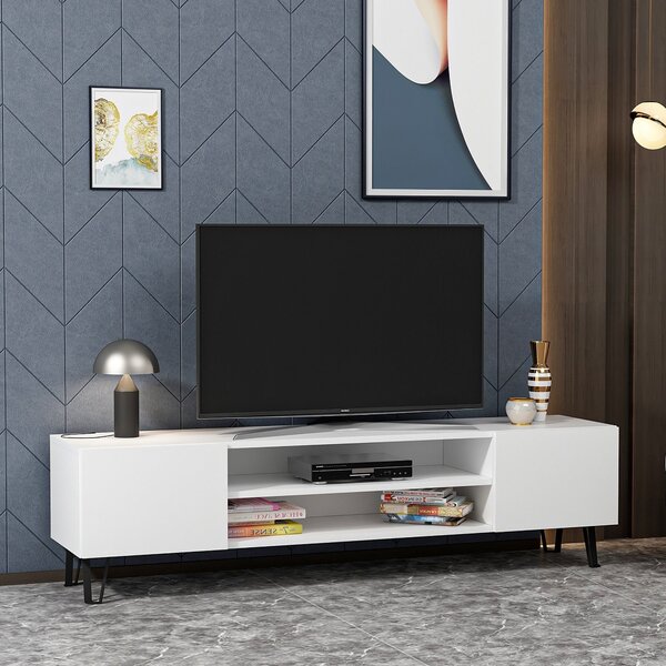 Comoda TV Bloom, alb, PAL melaminat, 160x37x47 cm