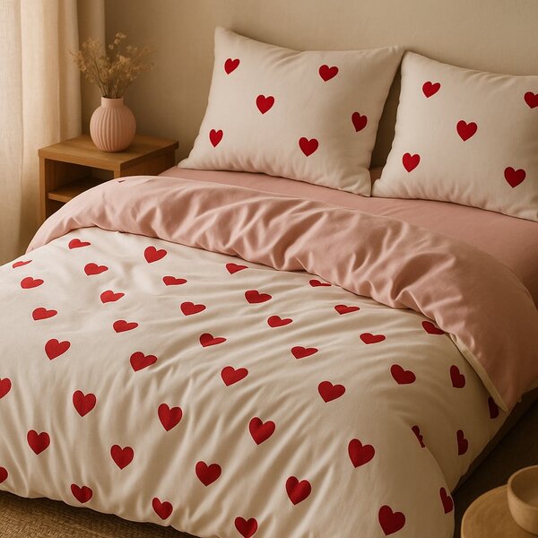 Lenjerie de pat roz pentru pat dublu, extinsă cu cearceaf inclus, cu 4 piese 200x220 cm Red Heart – Mila Home