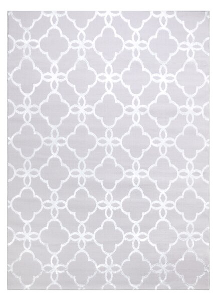 Covor MEFE modern 8504 Spalier, Flori structural două niveluri de lână gri / alb