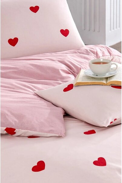 Lenjerie de pat roz pentru pat dublu, extinsă cu cearceaf inclus, cu 4 piese 200x220 cm Red Heart – Mila Home