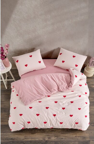 Lenjerie de pat roz pentru pat dublu, extinsă cu cearceaf inclus, cu 4 piese 200x220 cm Red Heart – Mila Home