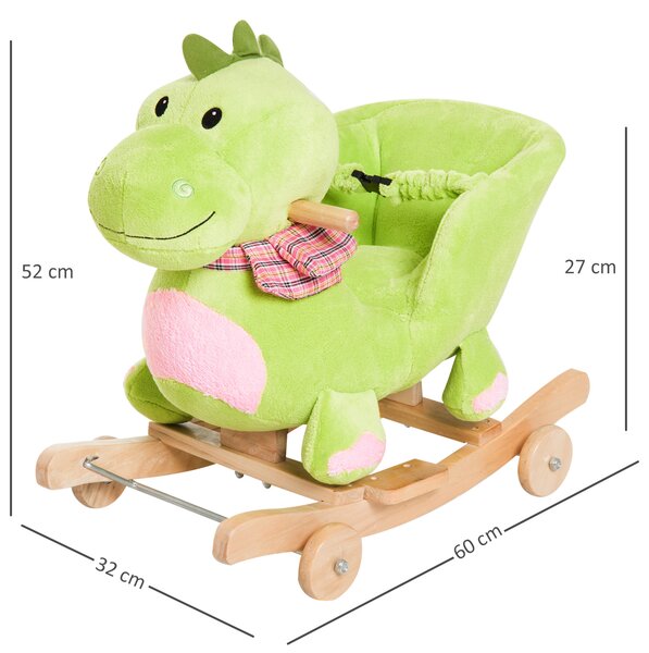 Calut Balansoar cu Roti, Calut Balansoar sub Forma de Dragon pentru Copii 18-36 luni, din Lemn si Plus Verde HOMCOM | Aosom Romania