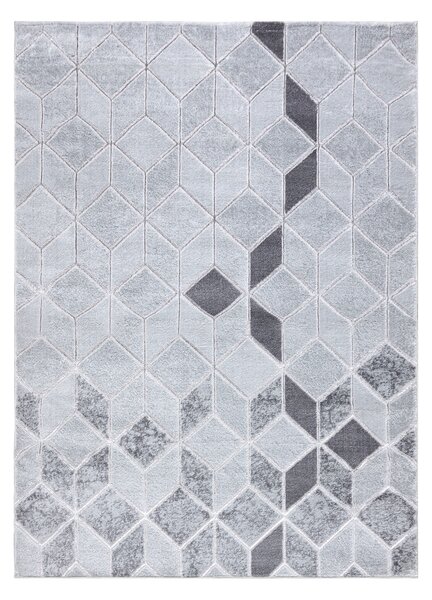 Covor MEFE modern B400 Cub, geometric 3D - structural două niveluri de lână gri