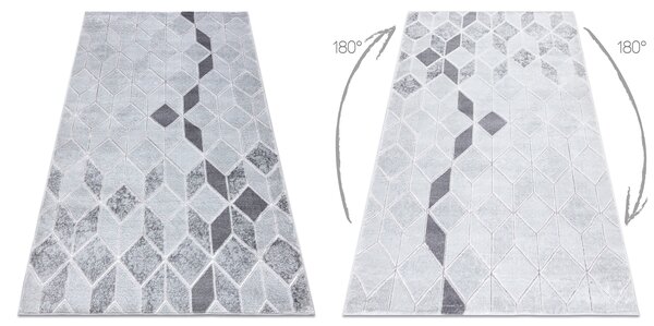 Covor MEFE modern B400 Cub, geometric 3D - structural două niveluri de lână gri