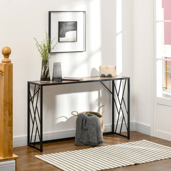 Consolă Industrială HOMCOM, Masă Canapea cu Cadru Metalic, 120x35x75 cm, Design Modern, Maro, pentru Sufragerie, Hol | Aosom Romania