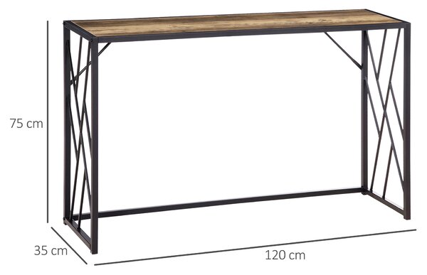 Consolă Industrială HOMCOM, Masă Canapea cu Cadru Metalic, 120x35x75 cm, Design Modern, Maro, pentru Sufragerie, Hol | Aosom Romania